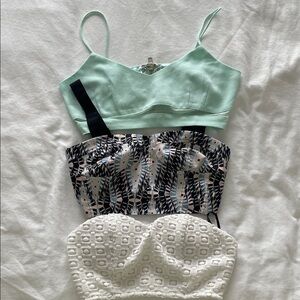Mint, Black Pattern, and White Crop Tops
